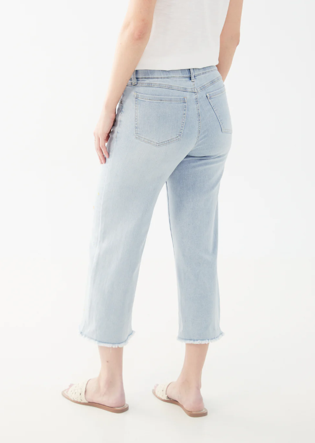 FDJ Embroidered Pull-On Wide Crop Denim