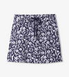 Front view of A-line floral skirt with drawcord and elastic waistband
