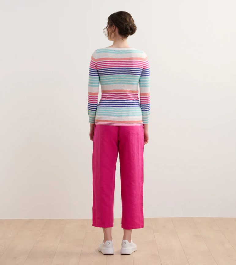 Back view highlighting ribbed hem and lightweight drape
