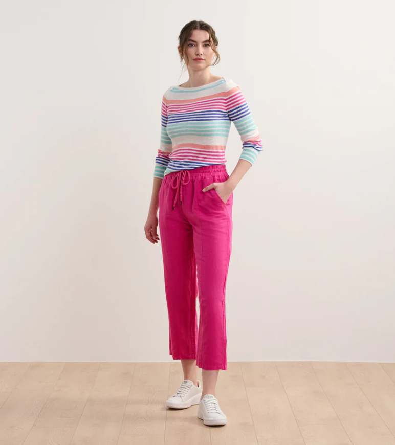 Model wearing Breton Tee styled for a casual coastal look