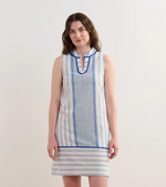 The Marin Dress in Blue Stripes – Sleeveless linen cotton shift dress with side pockets