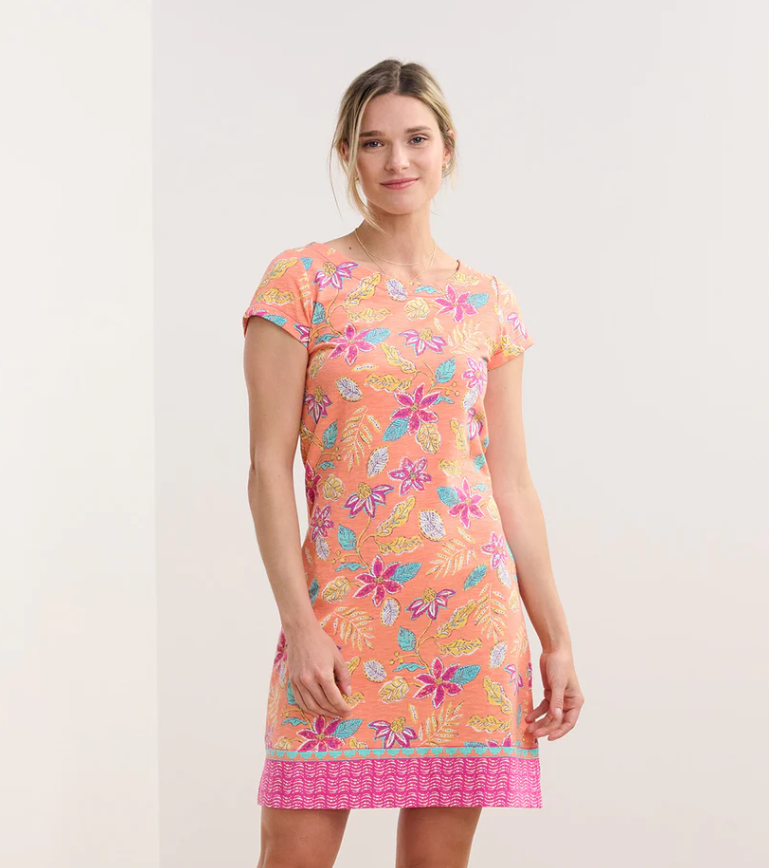The Nellie Dress in Distressed Floral – Cotton short sleeve t-shirt dress with exposed zipper