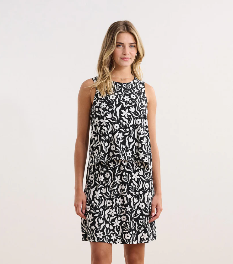 Front view of Hatley Roberta Dress in Wavy Flowers print