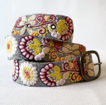 Jenny Krauss Heather Gray Floral Embroidered Wool Belt