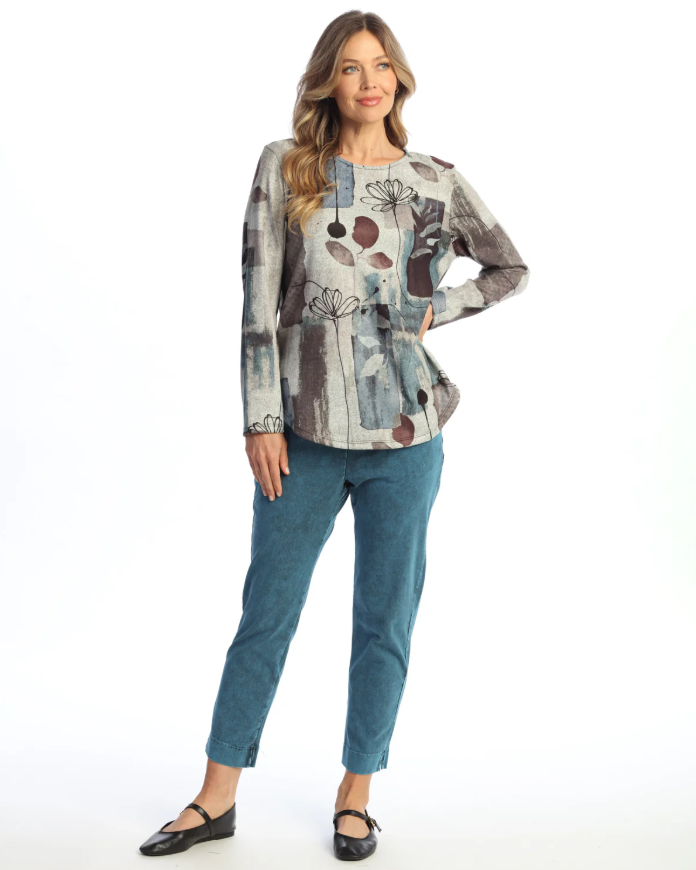 Aurelia Tunic with abstract floral design in fall tones