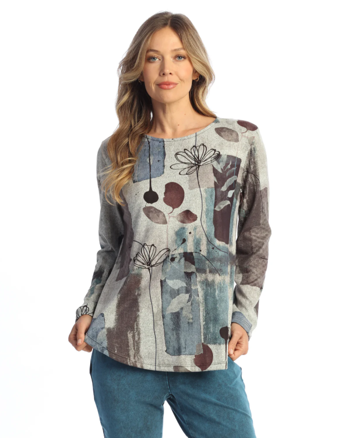 Aurelia Tunic with abstract floral design in fall tones