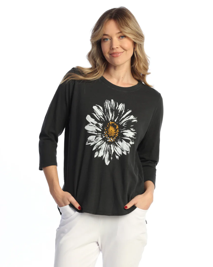 Front view of Daisy Day Top with large daisy graphic