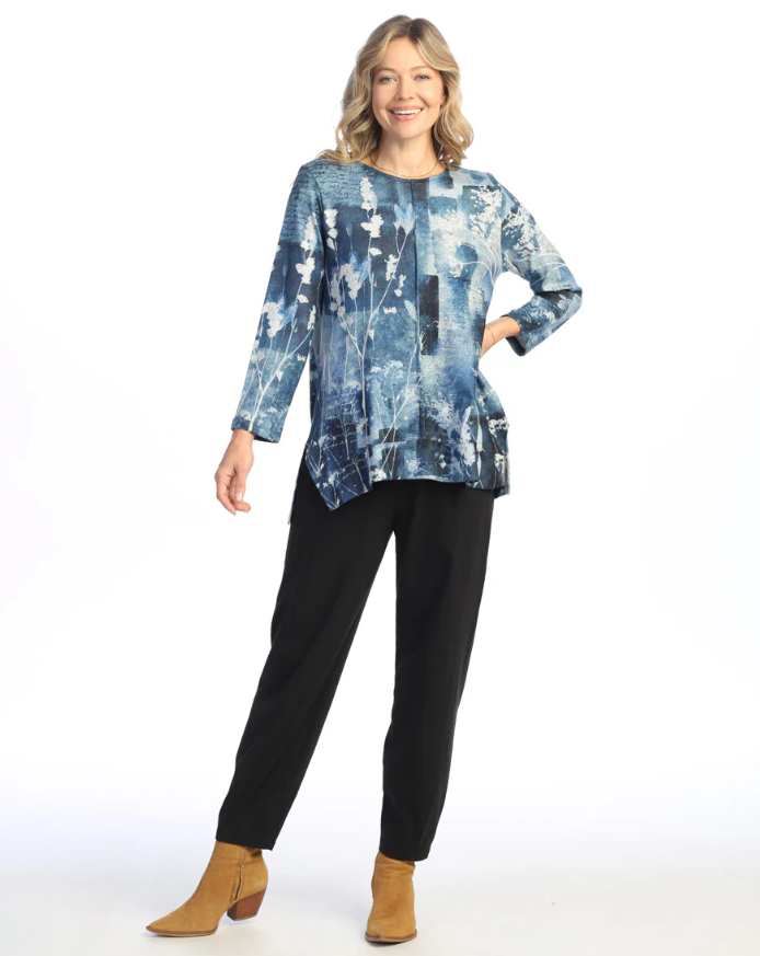 Mariposa Side Slit Tunic with sun-dyed floral print and front seam