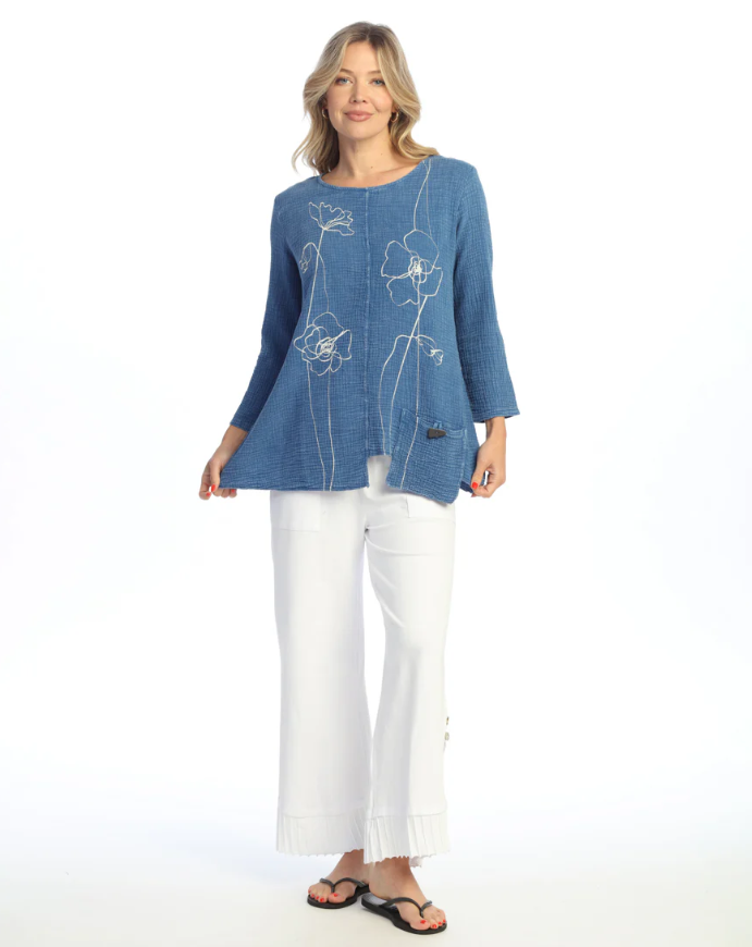 Jess & Jane Sketch Mineral Wash Tunic with asymmetric hem in inidgo