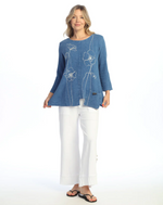 Artistic print cotton tunic with gauze pocket and button detail in indigo