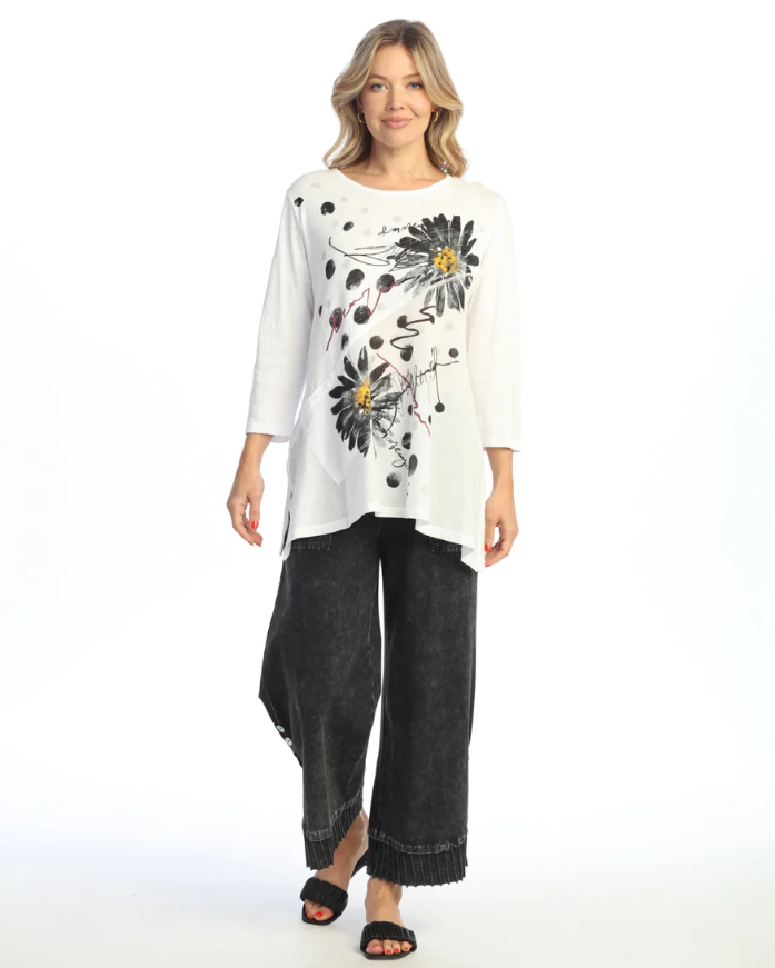 Jess & Jane Retro Linen Contrast Tunic with daisy motif