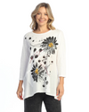 Jess & Jane Retro Linen Contrast Tunic with daisy motif