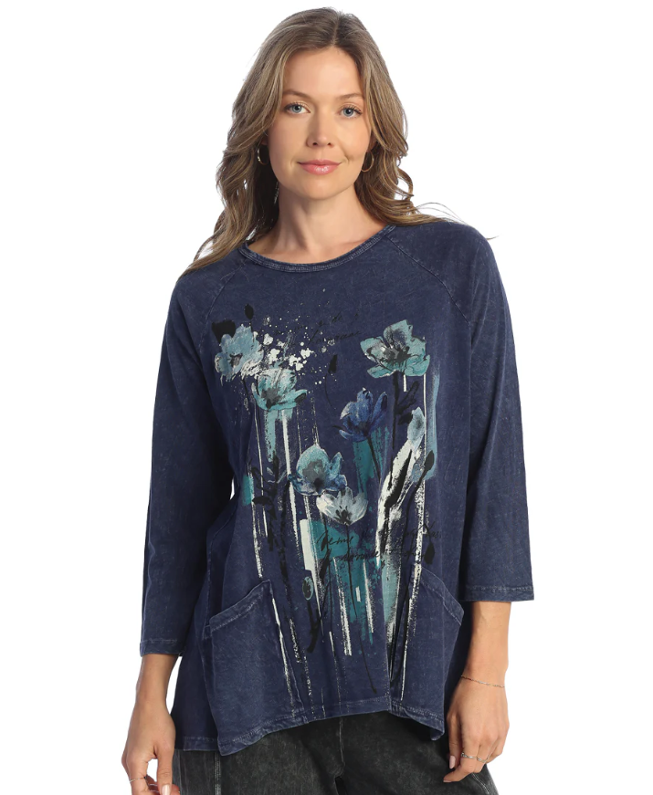 Sierra Tunic with abstract floral art and front patch pockets