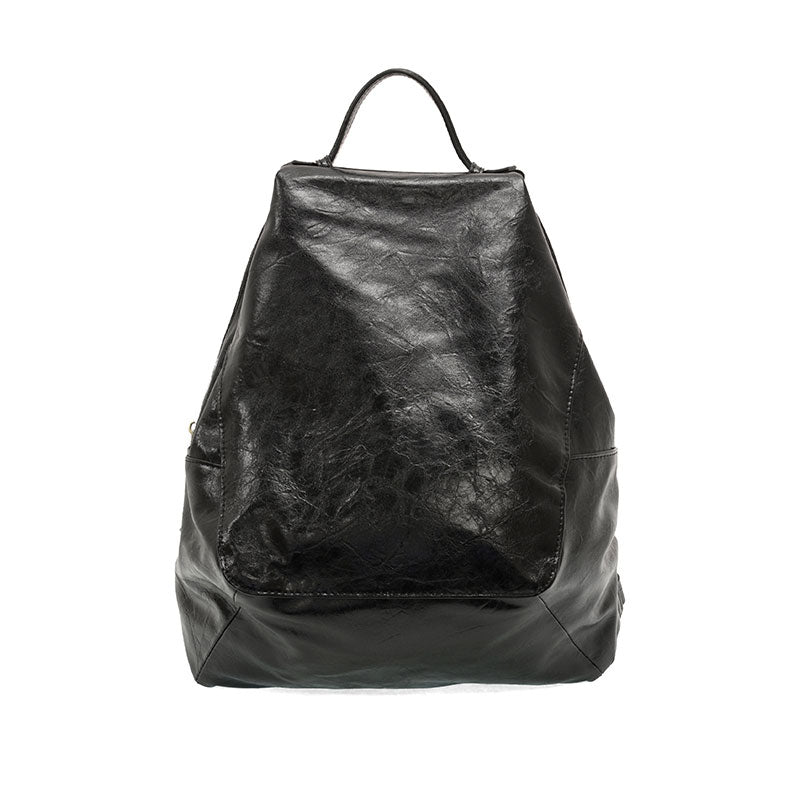 Maggie Modern Backpack in distressed vegan leather with adjustable straps.
