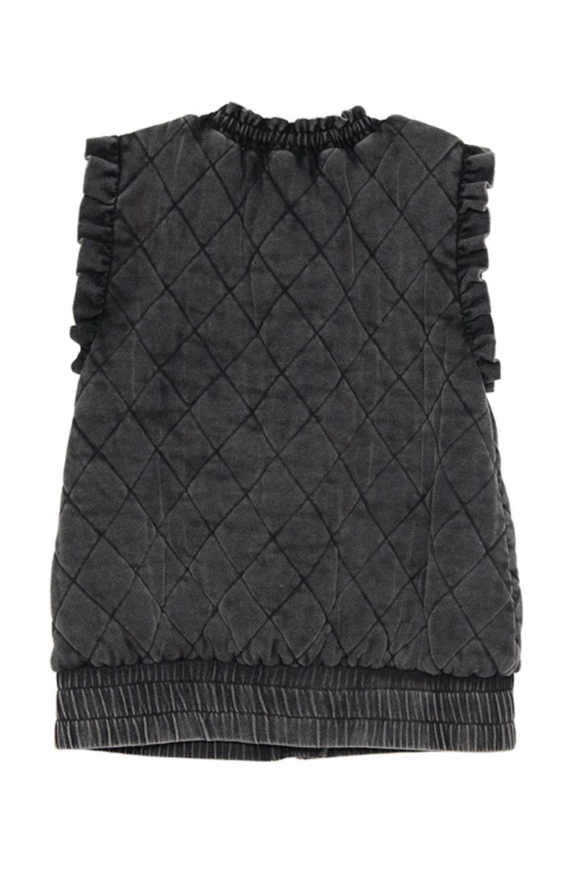 Garment Washed Quilted Ruffle Sleeve Vest