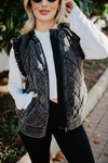 Garment Washed Quilted Ruffle Sleeve Vest