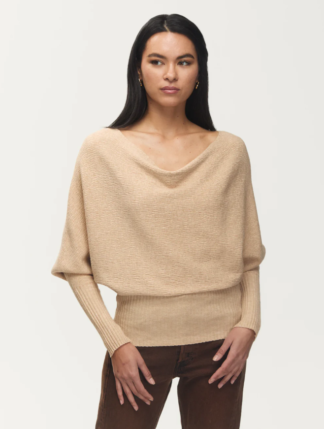 Jena Top with cowl neck and 3/4 dolman sleeves in bark stitch knit