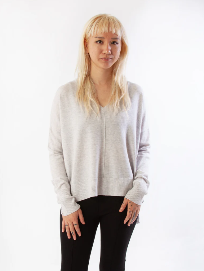 Kerisma Wagner Top in soft knit with wide V-neck and center front seam