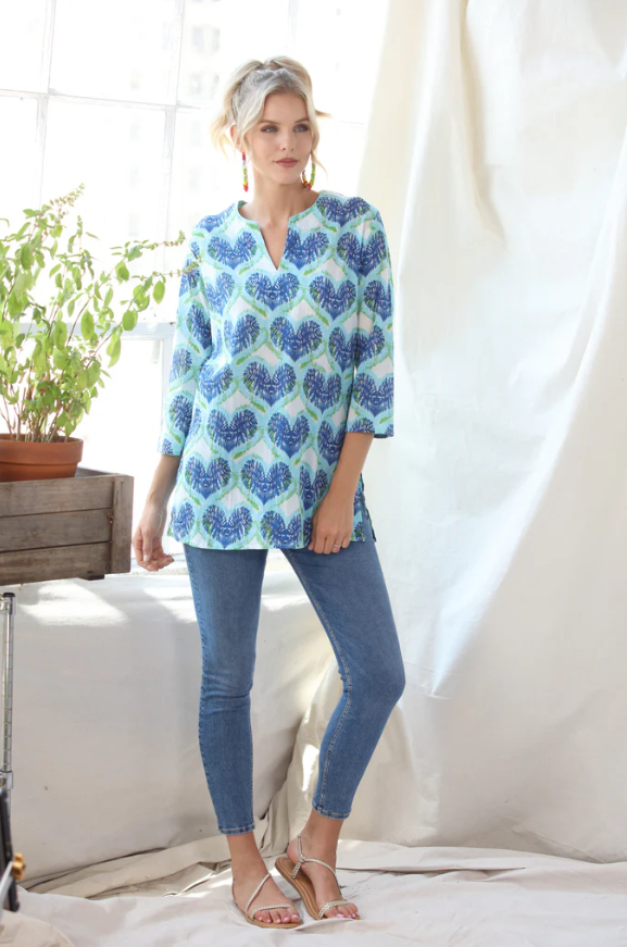 Kikisol Hearts Tunic with bold red and pink heart print