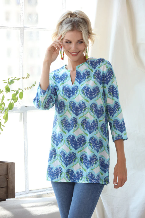 Kikisol Hearts Tunic with bold red and pink heart print