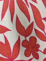 Close-up of tassel tie and v-neckline on cotton mini dress