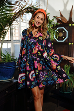 Kikisol Kerala Ruffle Dress front view with bold print