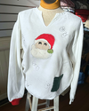 Hand-painted Holly Jolly Santa Pullover with notch neckline and patch pocket