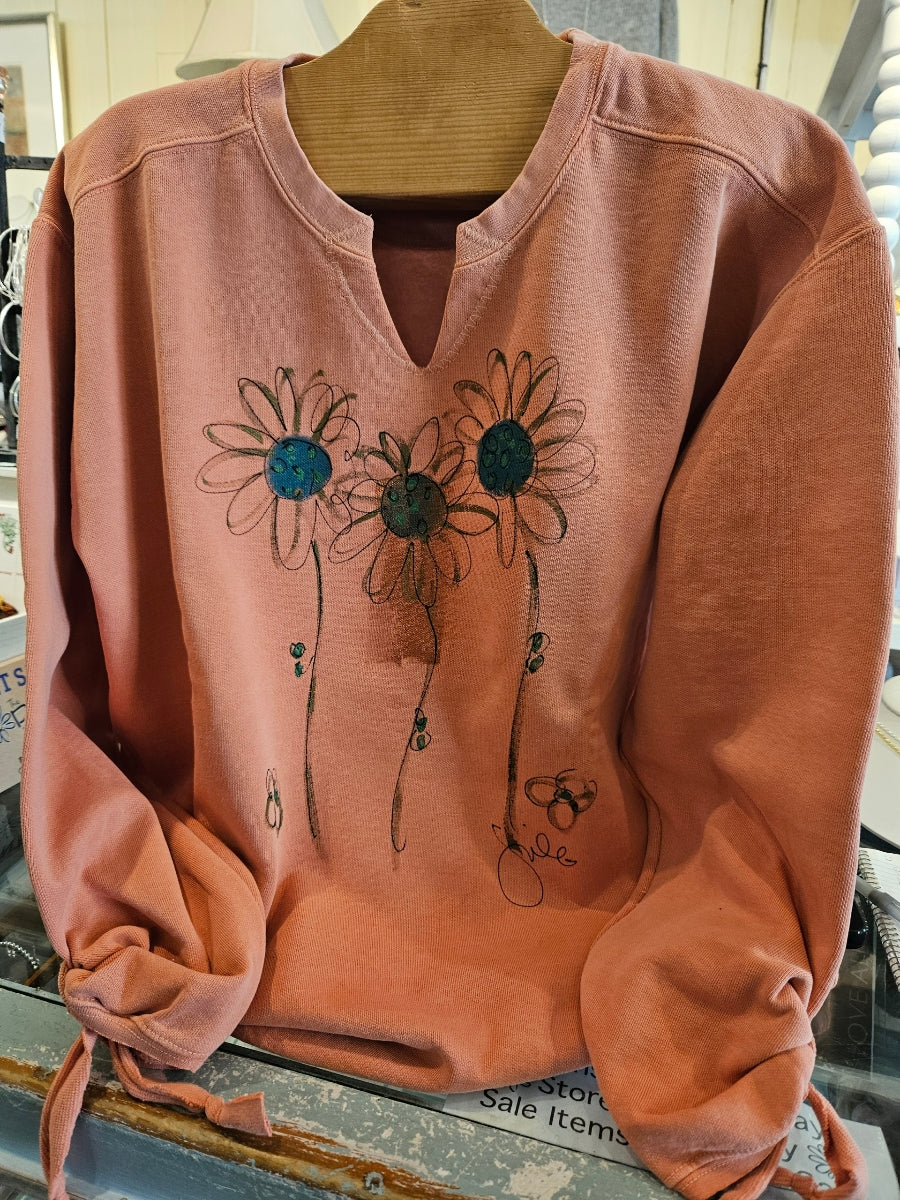 Kunky Triple Daisy Side Tie Pullover Terracotta