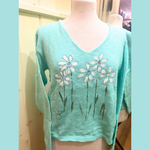 Kunky V-Neck Field of Daisy Sweater Aqua