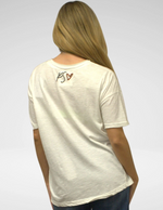 Soft, relaxed-fit Kyla Seo tee with round neckline and peace design
