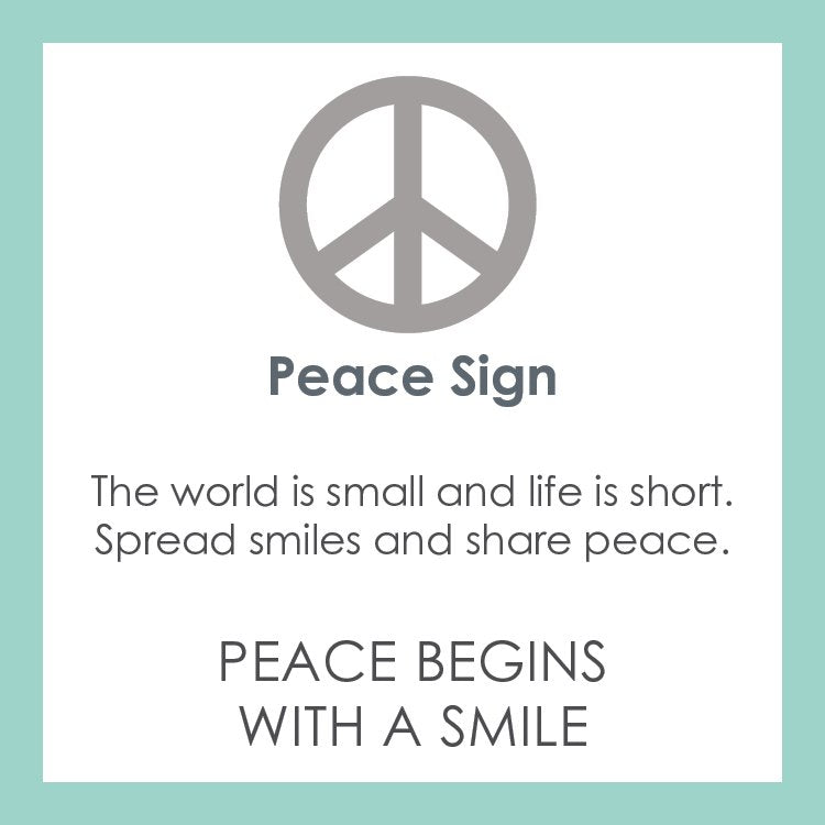 LOLA® Peace Sign Gold Pendant: "The world is small and life is short. Spread smiles and share peace". PEACE BEGINS WITH A SMILE