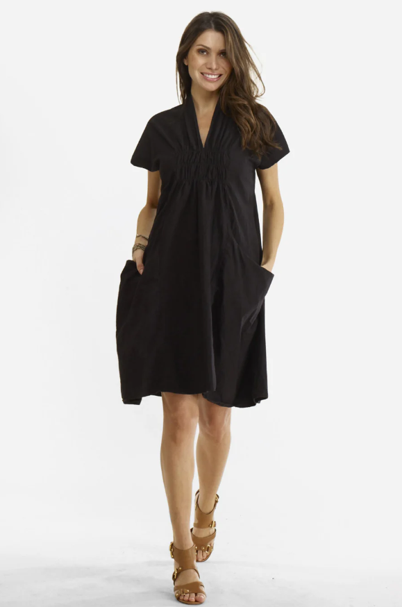 Luna Luz Linen Shawl Collar Dress Black