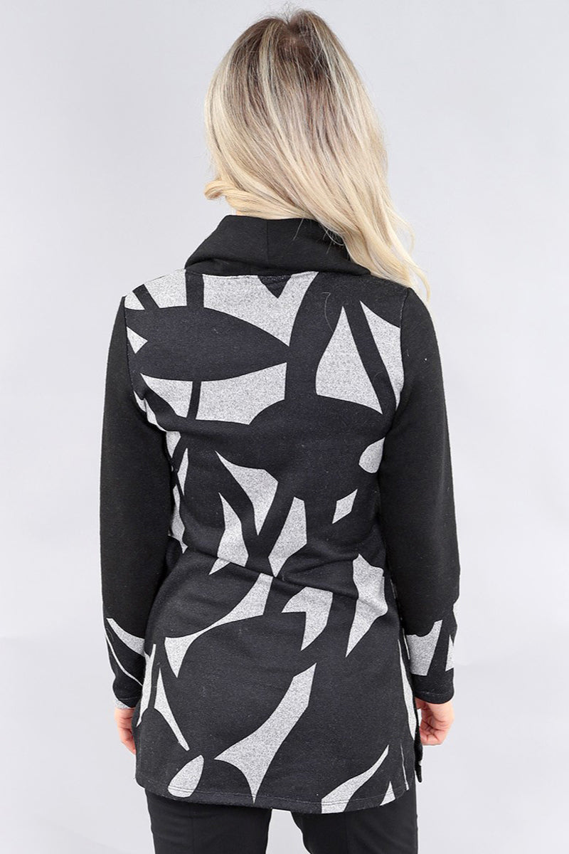 Michael Tyler abstract print cowl neck top in black and white on hanger