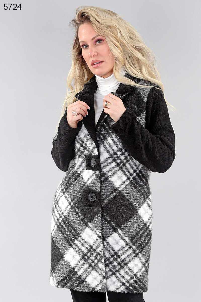 Michael Tyler Plaid Bouclé Coat