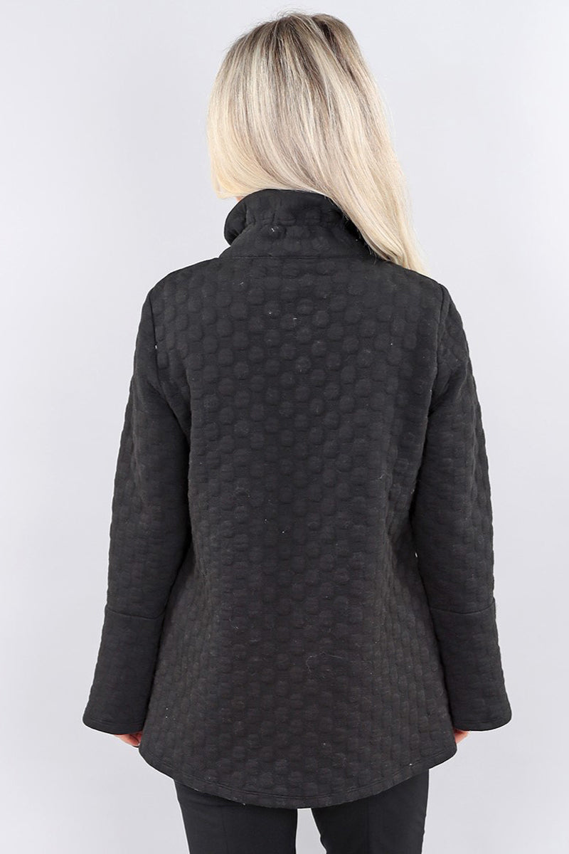 Black quilted knit wired collar jacket by Michael Tyler
