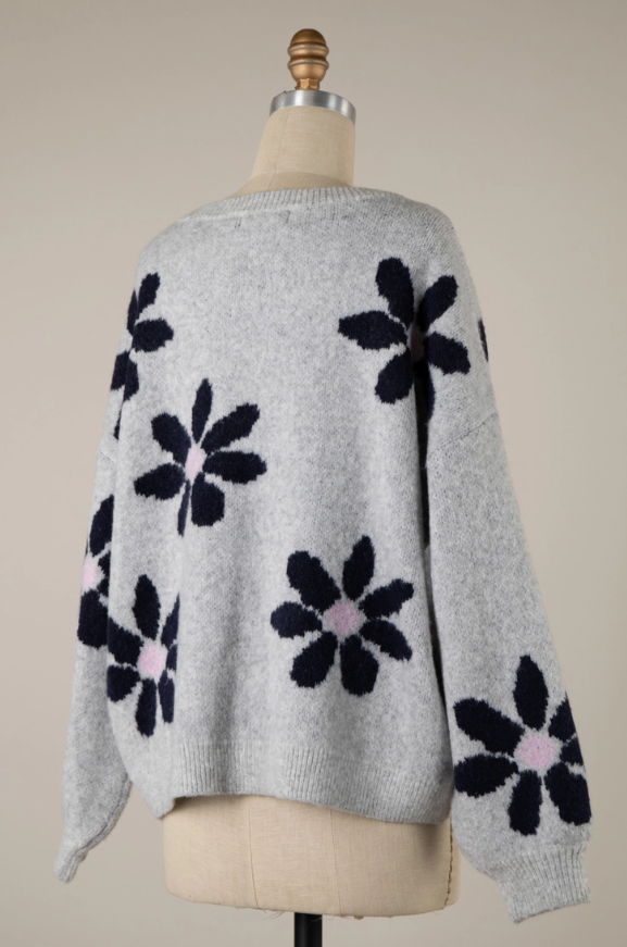 Miracle Daisy Flower Print Sweater