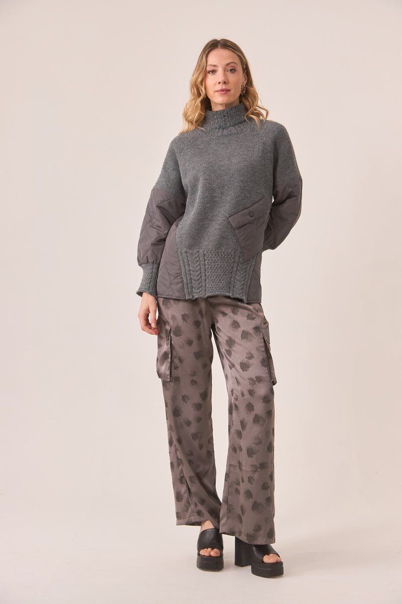 Knit & Quilted Turtle Neck Sweater