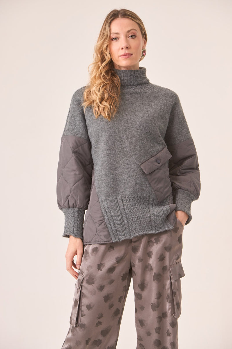 Knit & Quilted Turtle Neck Sweater