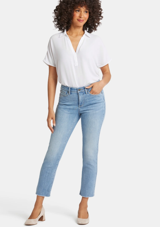 NYDJ Sheri Slim Ankle Jeans with frayed hems in Blue Valley wash at The Lazy Daisy