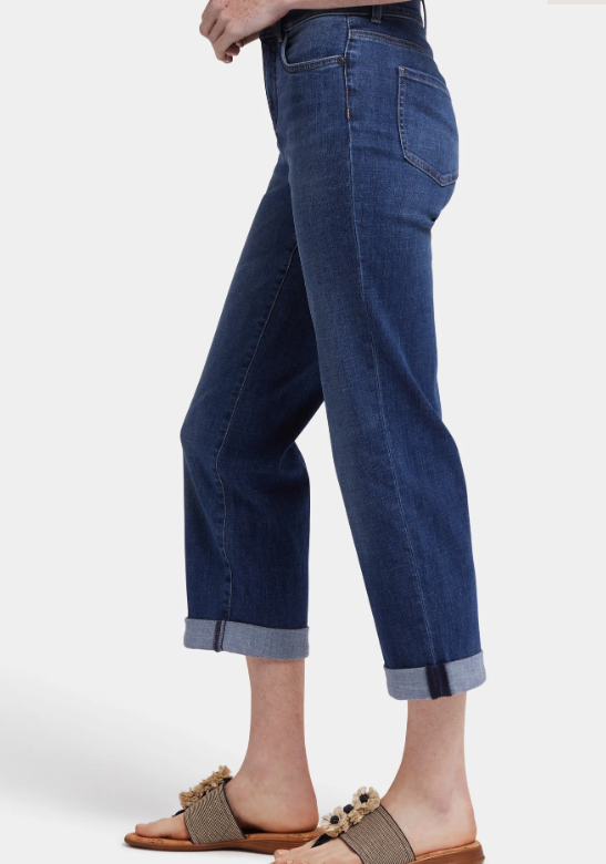 Front view of NYDJ Bailey Relaxed Straight Crop Jeans in dark wash Asturia Shore