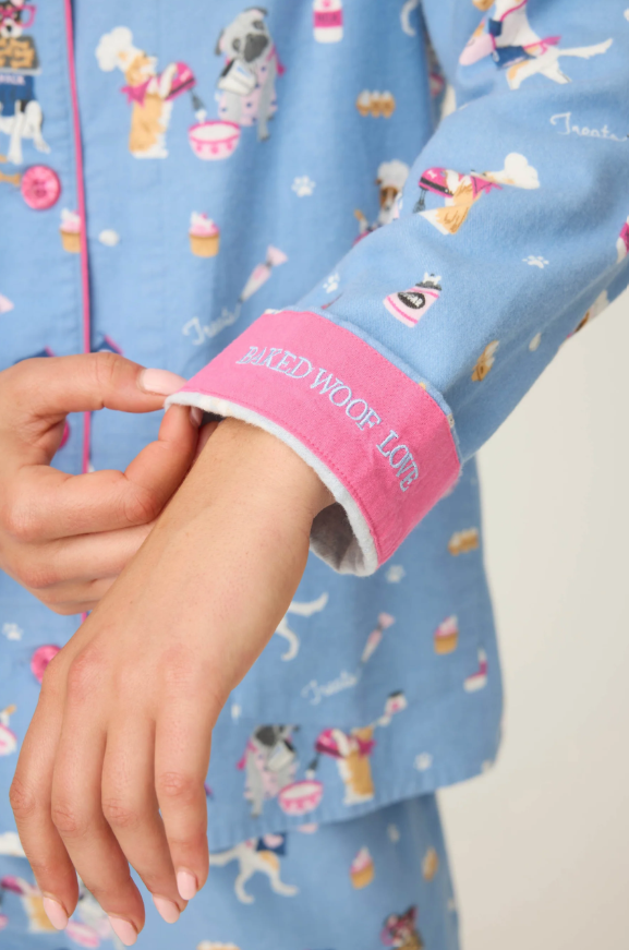 Baked Woof Love Dog Print 3-Piece Flannel PJ Set