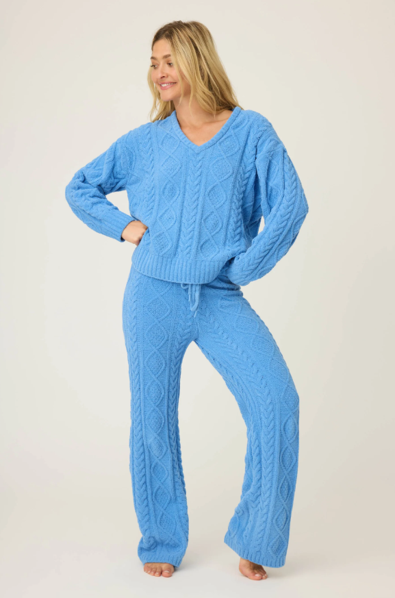 Chenille Cable Knit Open Leg Pants