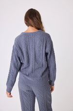 PJ Salvage Chenille Cozy Cable V-Neck Sweater Charcoal