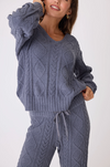 PJ Salvage Chenille Cozy Cable V-Neck Sweater Charcoal