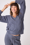 PJ Salvage Chenille Cozy Cable V-Neck Sweater Charcoal