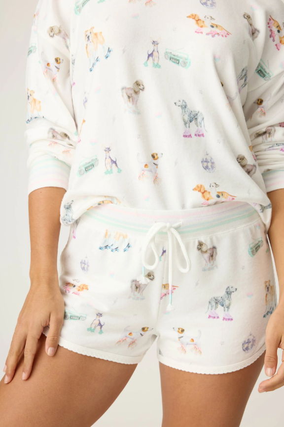 PJ Salvage Roll With It Shorts with rollerskating dog print