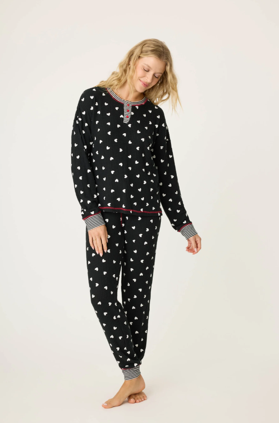 PJ Salvage Tiny Heart Waffle Jammie Ski Set