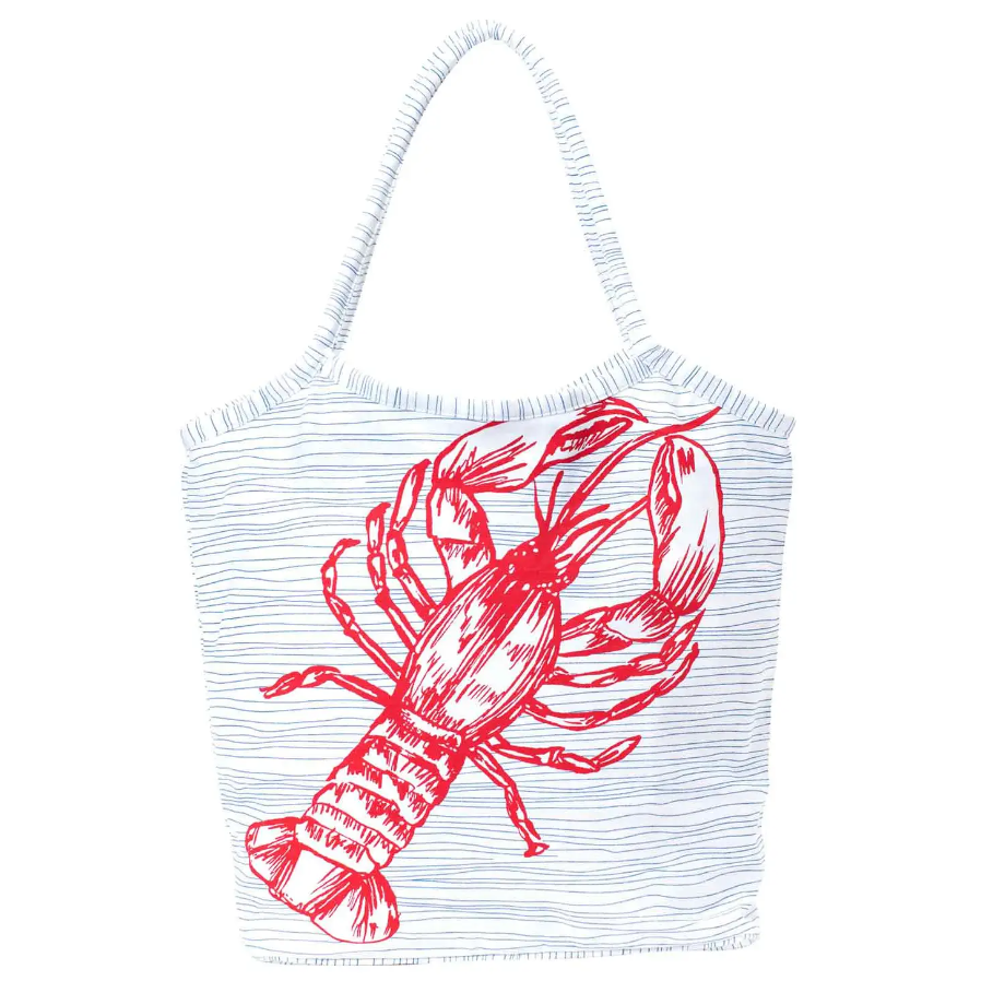 Eco-friendly cotton canvas tote bag with flat bottom and roomy design – Rock Flower Paper bucket bag in Lobster pattern