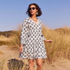 Makena Navy Cotton Tiered Dress with v-neck and tassel ties – Rock Flower Paper