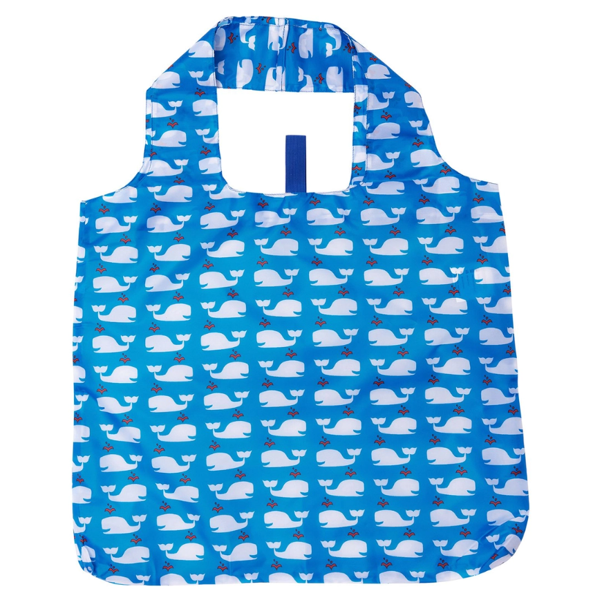 Rock Flower Paper Blu Bag – reusable shopping tote in colorful Whale print